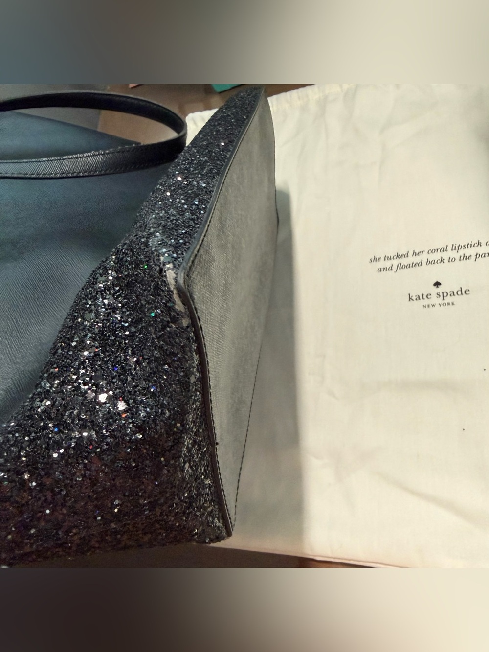 Kate Spade Black Sparkle Tote with Matching Wallet and Dust Bag - Picture 4 of 13